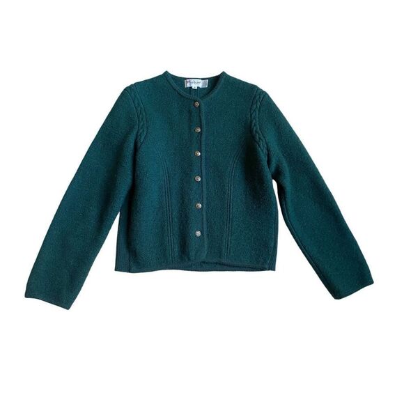 Vintage Parker of Vienna Womens 100% Wool Cardigan Sweater Size 10 Forest Green - Picture 1 of 5